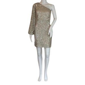 1. STATE Women's Elegance Elevate Sequins Champagne One Shoulder Dress Sz XXS
